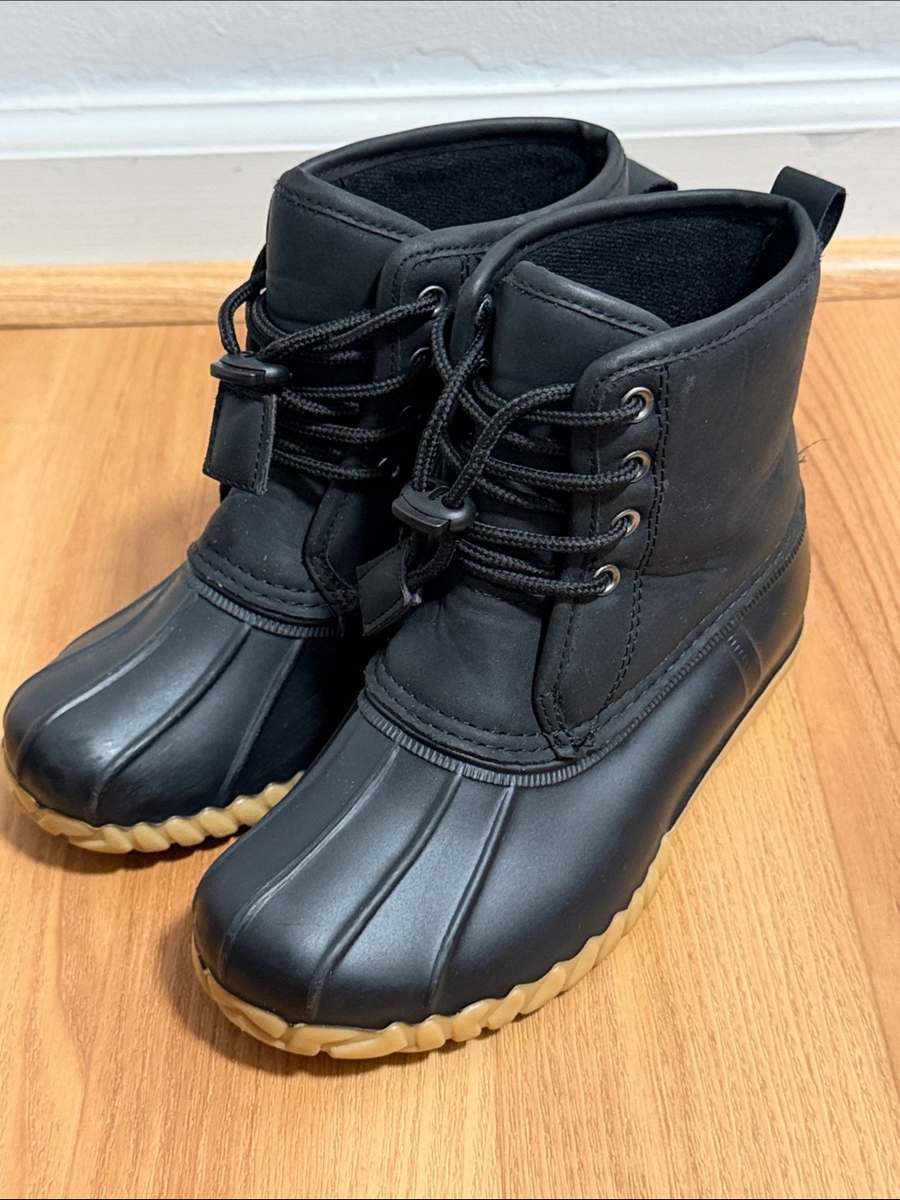 Amazon Kids Black Rain & Snow Duck Boots with Tan Sole